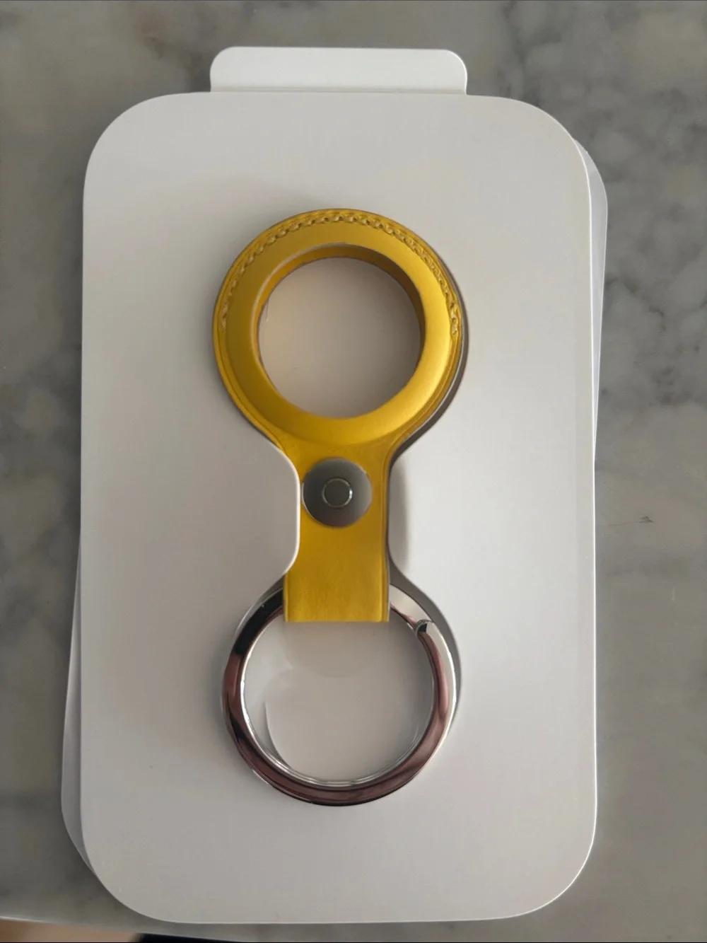 Apple AirTag Leather Key Ring - Yellow Leather with Silver Ring